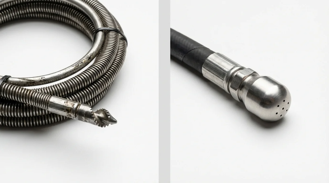 Drain snake cable and hydro jetting nozzle used for drain cleaning in Sperry, OK