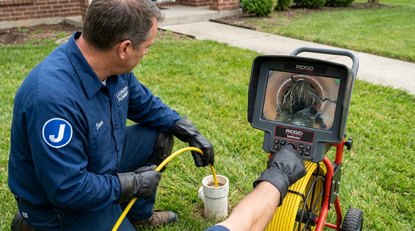 Sewer camera inspection being performed by Johns Plumbing LLC in Sperry