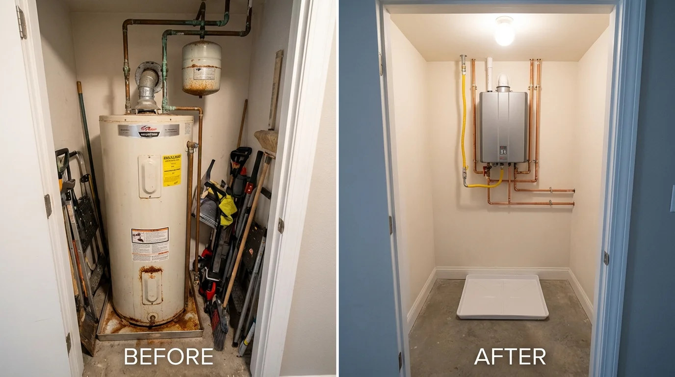 Tank water heater versus wall-mounted tankless unit comparison for Sperry, OK homeowners