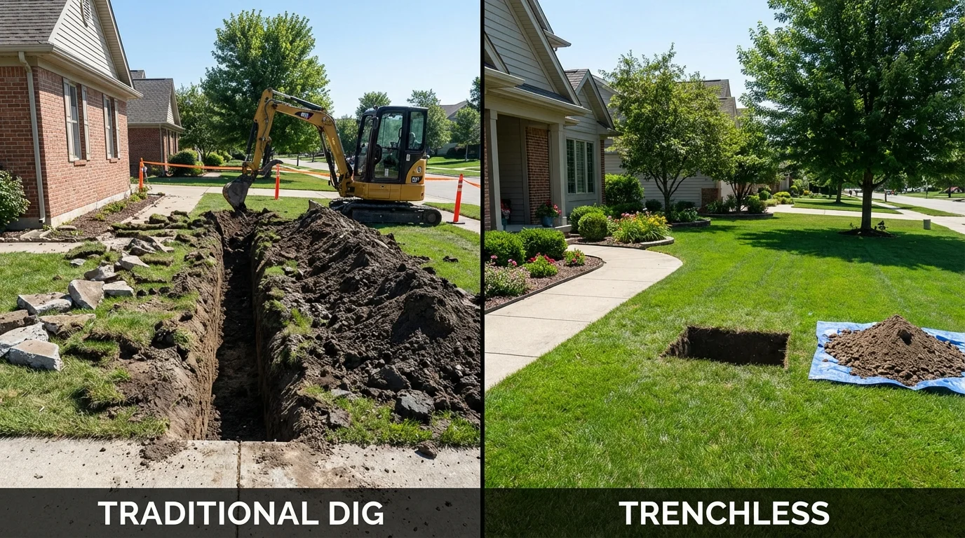 Trenchless sewer repair with minimal yard damage versus traditional excavation in Sperry, OK